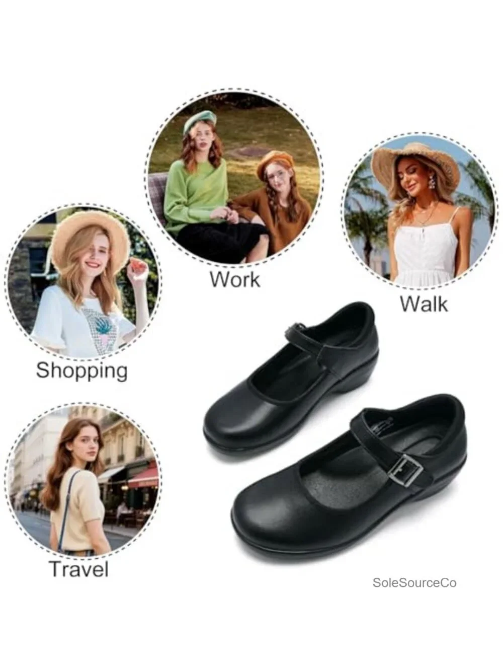 Women's Mary Jane Flats Hook and Loop Dress Shoes